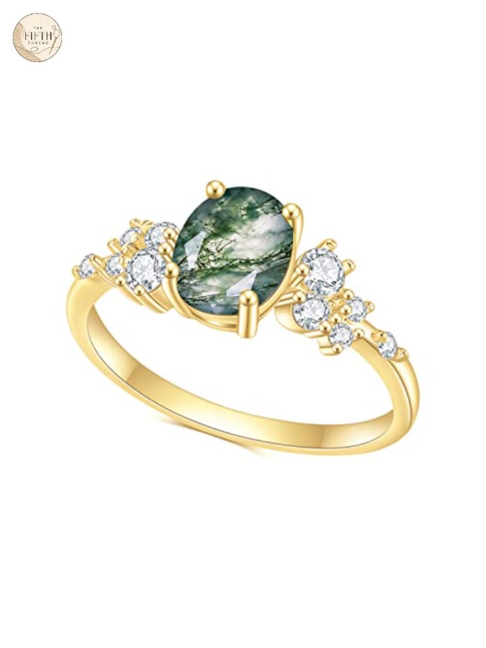 Moss Agate Engagement Ring 925 Sterling Silver Prong Set Oval